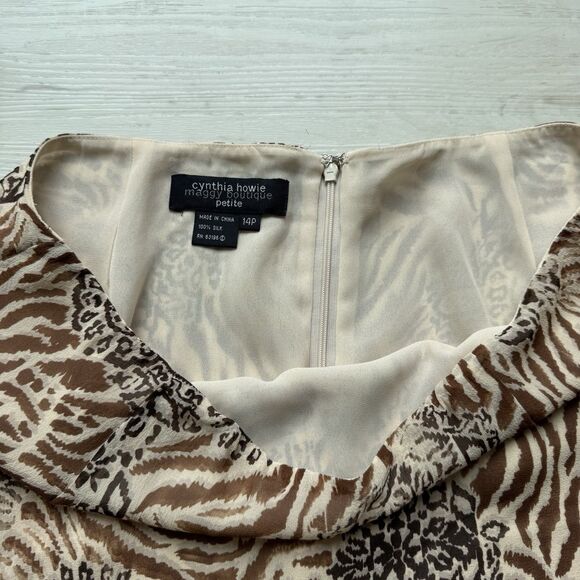 Y2K Cynthia Howie Maggy Boutique Women’s 14 Petite Silk Brown Animal Print Skirt - Picture 5 of 10